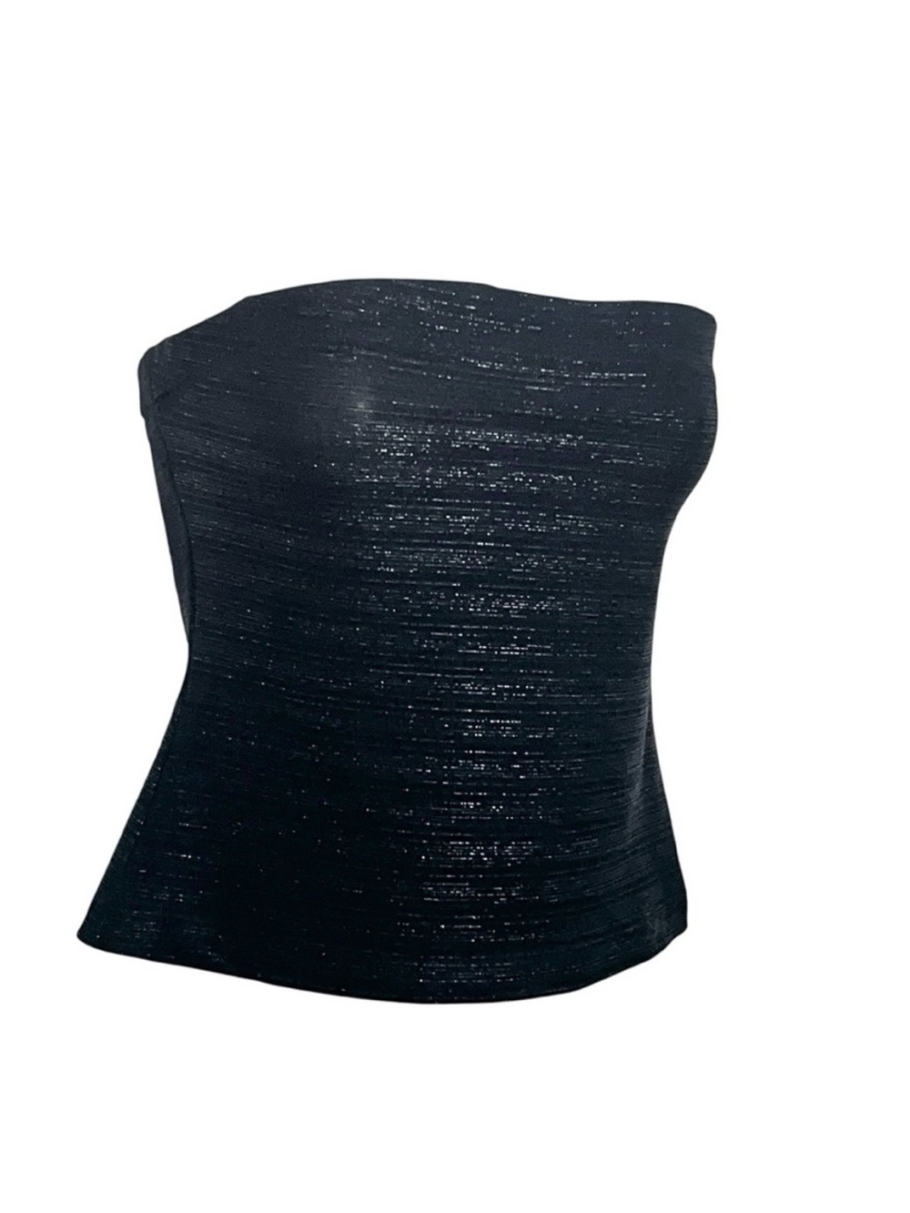 Y2K Dollhouse Metallic Silver Stripe Black Strapless Crop Top L Sparkle Shimmer